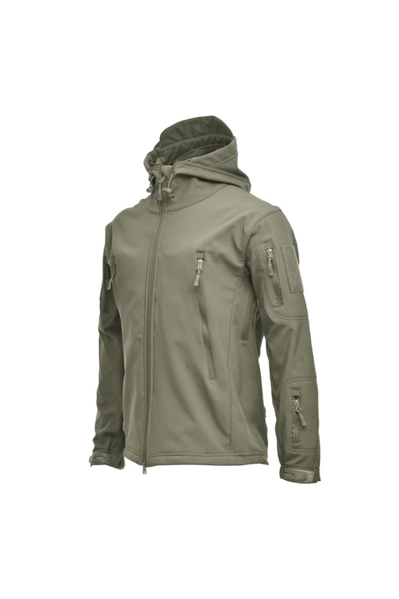 Women's Trendy Zipper Drawstring Hooded Outdoor Chic Windbreaker Solid Colored Long Sleeve Multiple Pocket Slim Fit Casual Outerwear Jacket