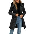 thumbnail image 1 of LEBONYARD Women's Trendy Zipper Hooded Thicken Liner Long Sleeve Solid Colored Puffer Jacket Casual Loose Fit Ladies Winter Outerwear Jacket Coat, 1 of 8