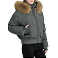 thumbnail image 1 of LEBONYARD Women's Trendy Zipper Plush Collar Lapel Puffer Coat Casual Solid Color Long Sleeve Padded Turn Down Collar Loose Fit Winter Outerwear Coat, 1 of 8