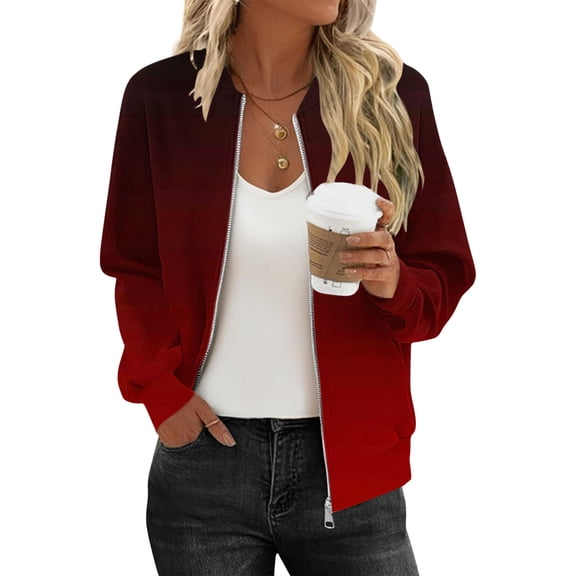LEBONYARD Women's Trendy Zipper Stand Up Collar Hoodless Loose Fitting Chic Gradient Color Long Sleeved Casual Ladies Outdoor Sports Jacket Coat