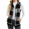 thumbnail image 1 of LEBONYARD Women's Trendy Zipper Stand Up Collar Thicken Wool Plaid Style Sleeveless Pocket Vest Casual Loose Warm Fitting Ladies Outerwear Jacket, 1 of 5