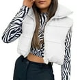 thumbnail image 1 of LEBONYARD Women's Trendy Zipper Turn Down Collar Short Length Solid Colored Sleeveless Puffer Jacket Coat Casual Winter Crop Outerwear Gilet Coat, 1 of 8