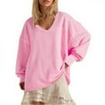thumbnail image 1 of LEBONYARD Women's V-Neck Pullover Tops Casual Solid Long Sleeve Loose Fit Hoodless Sweatshirts, 1 of 5