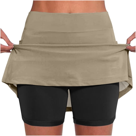 LEBONYARD Women's Versatile Yoga Skort,Women's New Color Mid-waist Skirt Pants Sports Shorts Bottoming Skirt Pants Khaki XL