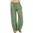 thumbnail image 1 of LEBONYARD Women's Wide Leg Pants with Pockets Lightweight,Wide Leg Pants for Women Clearance with Pockets,Women's Solid Color Fashionable Drawstring Loose Casual Wide Leg Long Pants Green S, 1 of 6