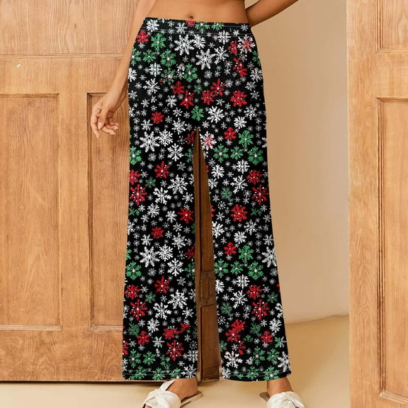 LEBONYARD Women's Wide Leg Pants with Pockets Lightweight,Womens Pants Plus Size,Women's Christmas Printed Fashionable Loose and Comfortable Sleeping Pants Multicolor XXXXL