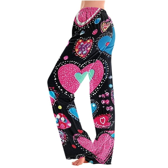 LEBONYARD Women's Wide Leg Pants with Pockets Lightweight,Womens Pants Clearance Plus Size,Women's Home Pocket Print Pajamas Daily Home Clothes Long Pants Pink XXL