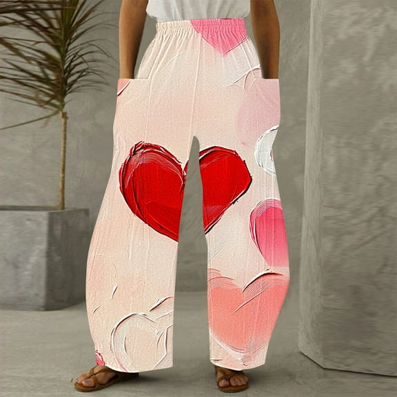 LEBONYARD Women's Wide Leg Trousers,Women Casual Printing Pockets Elastic Mid-Waist Comfortable Wide-Legged Loose Pants Multicolor S