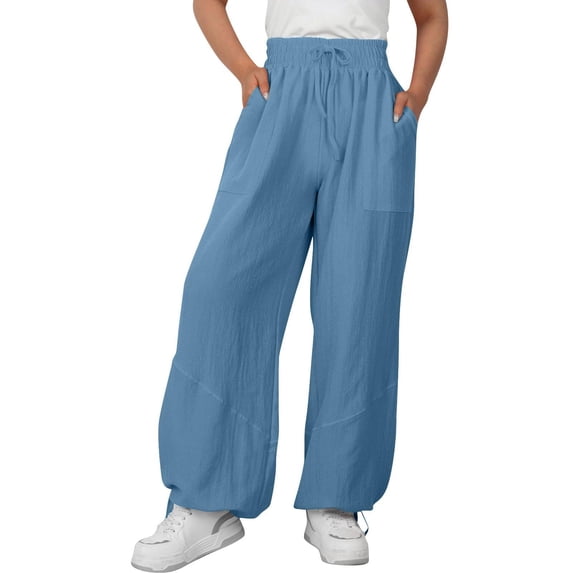 LEBONYARD Women's Wide Leg Trousers,Women'S Solid Color High-Waisted Casual Pocket Baggy Wide-Leg Shorts Blue XXXL