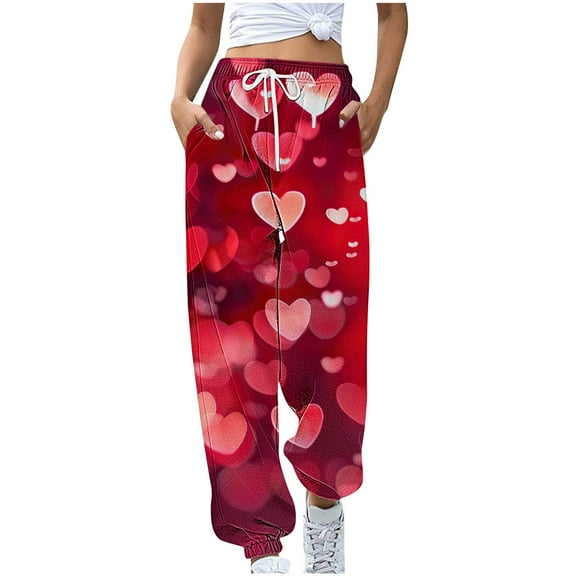 LEBONYARD Women's Wide Leg Trousers,Women's Casual Trousers Printing Drawstring Pants Waist Long Pants Sweatpants with Pocket Multicolor S