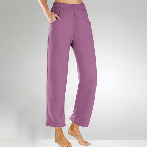 LEBONYARD Women's Wide Leg Trousers,Womens Cropped Pants Gradient Summer Beach Pants Crop Wide Leg Pants Loose Yoga with Pockets Purple L