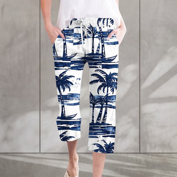 LEBONYARD Women's Wide Leg Trousers,Womens Trouser Pants,Women Casual Pants Straight Leg Drawstring Elastic Waist Loose Comfy Trousers with Pockets Blue S