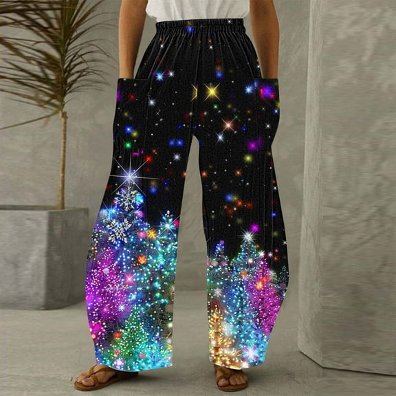 LEBONYARD Women's Wide Leg Trousers,Womens Trousers High Waisted,Women Casual Printing Pockets Elastic Mid-Waist Comfortable Wide-Legged Loose Pants Multicolor L