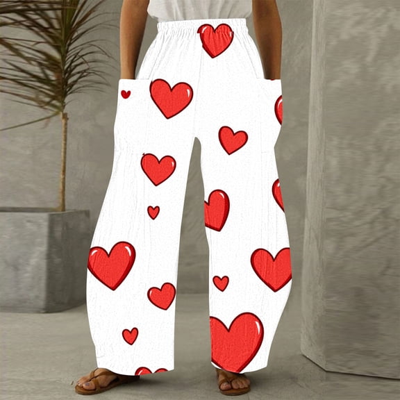 LEBONYARD Women's Wide Leg Trousers,Womens Trousers High Waisted,Women Casual Printing Pockets Elastic Mid-Waist Comfortable Wide-Legged Loose Pants Multicolor XXL