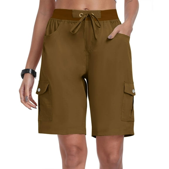 LEBONYARD Womens Capris for Summer Clearance,Womens Shorts with Pockets Loose Casual Dressy Lightweight Ladies Baggy Cargo Shorts Pants for Hiking Brown S
