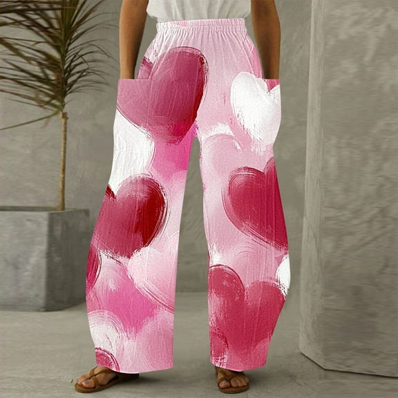 LEBONYARD Womens Casual Wide Leg Pants High Waisted,Plus Size Womens Pants,Women Casual Printing Pockets Elastic Mid-Waist Comfortable Wide-Legged Loose Pants Multicolor M