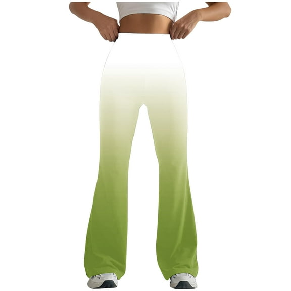LEBONYARD Womens Casual Wide Leg Pants High Waisted,Women Tight Fitting Hip Hugging Shaping Gradient Color Flared Pants Yoga Pants Green S
