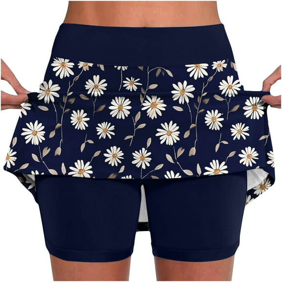 LEBONYARD Womens Clearance under $10,Women Solid Color Bottom Pants Floral Skirt Hem Medium Waist Skirt Pants Sports Shorts Bottom Skirt Pants Shorts Navy L