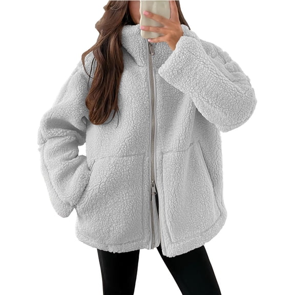 LEBONYARD Womens Clothing Clearance under $5,Jackets for Women,Women's Solid Winter Faux Coats Long Sleeve Lapel Pockets Fleece Jacket Casual Trendy Outerwear Gray XL