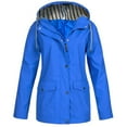 thumbnail image 1 of LEBONYARD Womens Coats Clearance sales,Jackets for Women Trendy Deals,Women Solid Rain Jacket Outdoor Plus Size Hooded Raincoat Windproof Blue XXXXXL, 1 of 3