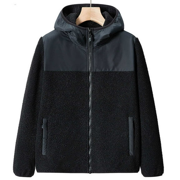 LEBONYARD Womens Coats Clearance sales,Outwear Jackets for Women,Ladies Dehi Fleece + Lamb Fleece Thickened Warm Hooded Fleece Jacket Black L