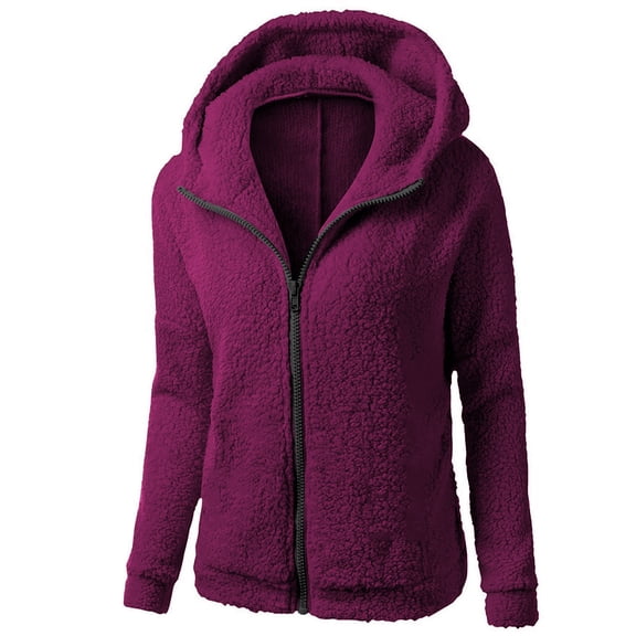 LEBONYARD Womens Coats Clearance sales,Outwear for Women Clearance,Women Hooded Sweater Coat Winter Warm Wool Zipper Coat Cotton Coat Outwear Hot Pink XL