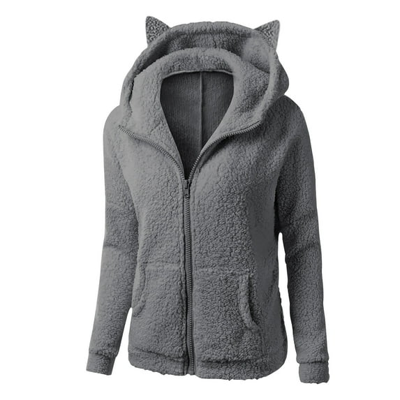 LEBONYARD Womens Coats Clearance sales,Outwear for Women,Women Hooded Sweatshirt Winter Warm Wool Long Sleeve Zipper Coat OutwearTops with Pocket Dark Gray S