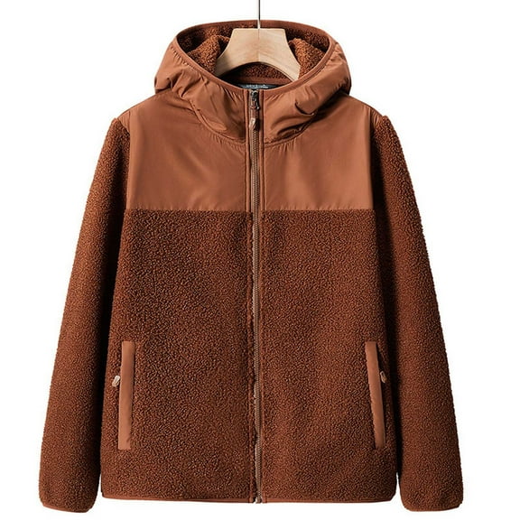 LEBONYARD Womens Coats Clearance under $10,Clearance Coats for Women,Ladies Dehi Fleece + Lamb Fleece Thickened Warm Hooded Fleece Jacket Brown XXXXL