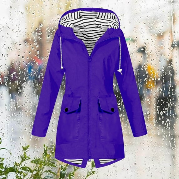 LEBONYARD Womens Coats and Jackets Clearance,Overcoat for Women,Women Solid Color Rain Jacket Outdoor Hooded Windproof Loose with Pocket Coat Purple XXXXXL