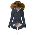 thumbnail image 1 of LEBONYARD Womens Coats Outwear Winter,Coats for Women Plus Size,Womens Ladies Warm Jacket Winter Solid Turn Coat Hooded Collar Lambswoo Outerwear Dark Blue L, 1 of 4