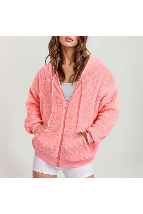 Womens Coats Outwear Winter,Jackets for Women Casual Fashion,Fashion Women's Zipper V-Neck Pullover Tops Long Sleeve Hooded Blouse Sweatshirt Pink M