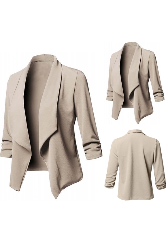 Womens Coats Outwear Winter,Women's Solid Color Blazer Cardigan,Womens Fashion Casual Solid Open Front Cardigan Long Sleeve Jacket Coat Khaki S