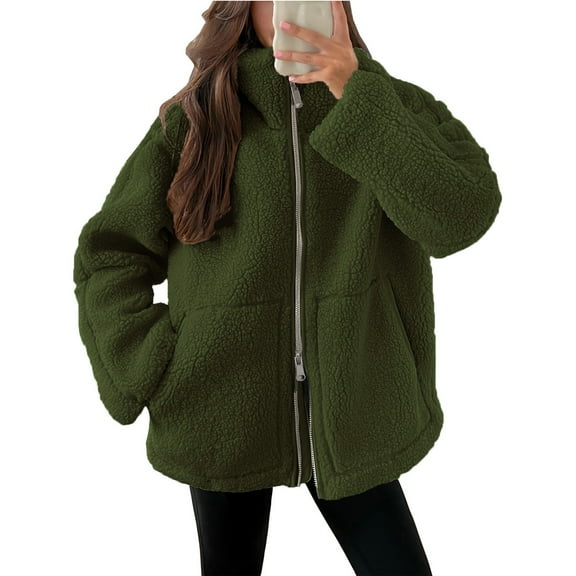 LEBONYARD Womens Coats Plus Size Clearance,Fashion Jackets for Women Clearance Sale,Women's Solid Winter Faux Coats Long Sleeve Lapel Pockets Fleece Jacket Casual Trendy Outerwear Green XXL