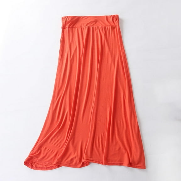 LEBONYARD Womens Cotton Linen Skirts Elastic Waist Flowy Maxi Skirts,Women's Solid Color Fashionable Large Skirt with Elastic Waist Long Skirt Orange XL
