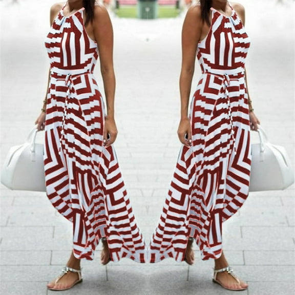 LEBONYARD Womens Dresses under $10,Young Adult Dresses Fashion DealsWomen Sexy Summer Boho Maxi Long Evening Party Beach Dress Sundress Watermelon Red XL