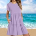 thumbnail image 1 of LEBONYARD Womens Dresses Plus Size,Womens Summer Dresses Casual,Women's Summer Casual Short Sleeve T Shirt Dress Tiered Mini Dresses with Pockets Light Blue S, 1 of 7