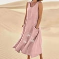 thumbnail image 1 of LEBONYARD Womens Dresses Plus Size,Young Adult Dresses Spring Summer,New Women's Sleeveless Cotton and Linen Round Neck Printed Long Dress Pink XXXXXL, 1 of 9