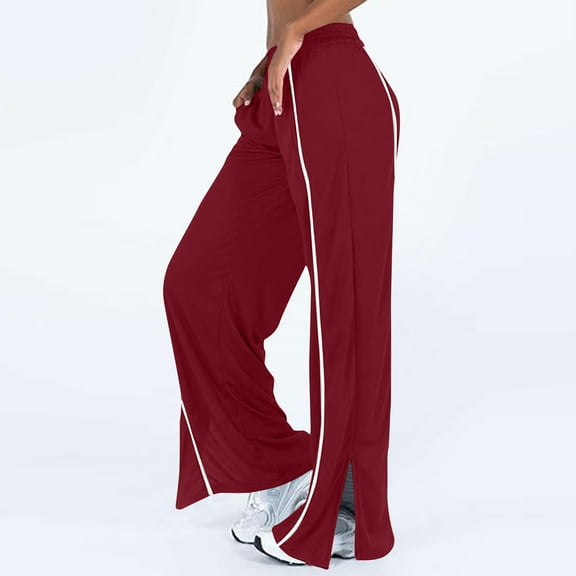 LEBONYARD Womens High Rise Dressy Wide Leg Pants,Pants for Women Plus Size Clearance,High Waisted Jogger for Women Stripe Side Lightweight Wide Leg Pants Workout Sweatpants Joggers Pants Wine XXXL