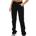thumbnail image 1 of LEBONYARD Womens High Rise Dressy Wide Leg Pants,Women's Pants Pocket Patchwork Loose Waist Commuting Casual Solid Color Straight Leg Jeans Pocket Denim Pants Black XL, 1 of 5
