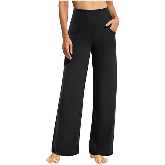 LEBONYARD Womens High Rise Dressy Wide Leg Pants,Women's Solid Color Fashionable and Comfortable Wide Leg Straight Yoga Pants Black XL