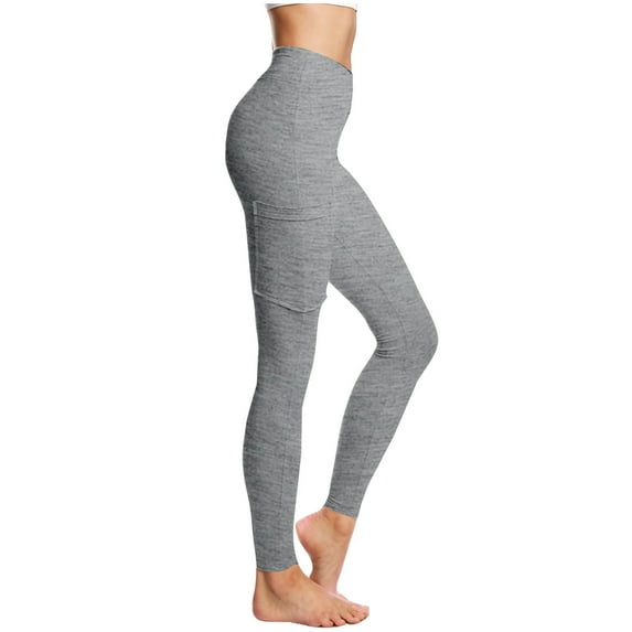 LEBONYARD Womens High Waist Ankle Yoga Leggings,Women's Casual Trousers Solid Elastic Waist Pants Stretchy Stylish Pants Yoga Cargo Pants with Pocket Gray XL