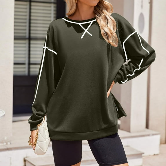 LEBONYARD Womens Hoodies Clearance under $10,Women's Oversized Sweatshirts Long Sleeve V-neck Pullover Tops 2024 Fall Trendy Clothes Army Green XXL