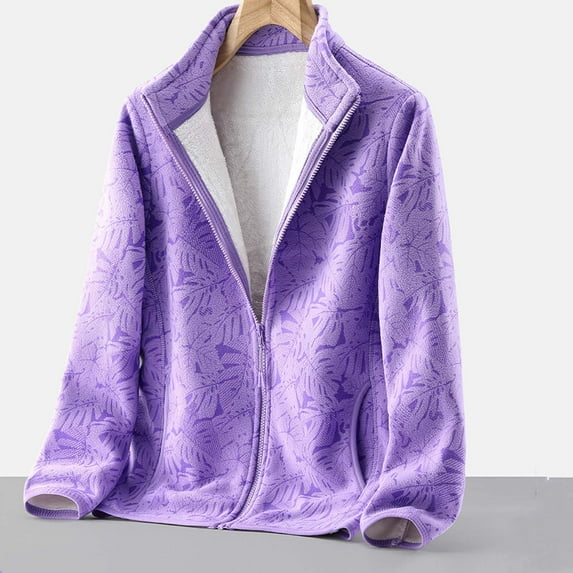 LEBONYARD Womens Jackets Dressy Casual,Coats for Women Dressy,Ladies Thickened Windproof Warm Fleece + Coral Fleece Fleece Camouflage Sweater Jacket Purple XL