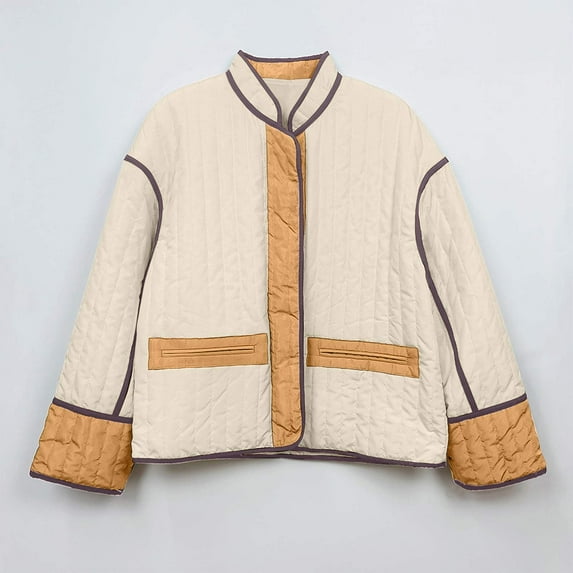 LEBONYARD Womens Jackets Lightweight,Women's Fashionable Round Neck Single Breasted Thickened Cotton Jacket with Warm and Plush Jacket Khaki S