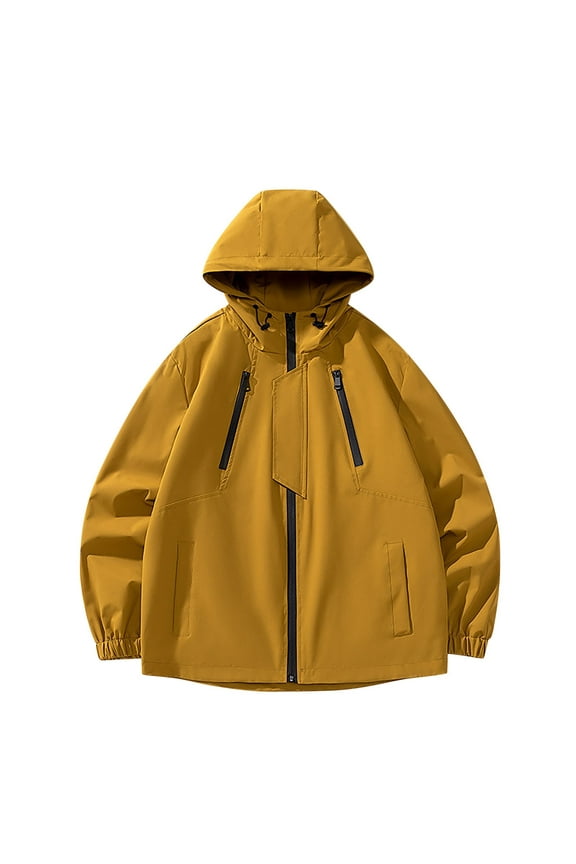 Womens Jackets Lightweight,Women's New Hooded Jacket Outdoor Climbing Wear Sports Solid Color Hardshell Jacket Yellow XL