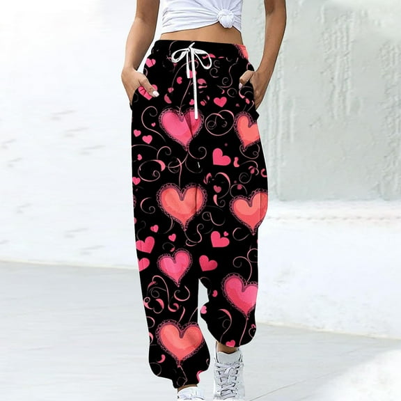 LEBONYARD Womens Joggers Clearance $5,Women's Casual Trousers Printing Drawstring Pants Waist Long Pants Sweatpants with Pocket Multicolor M