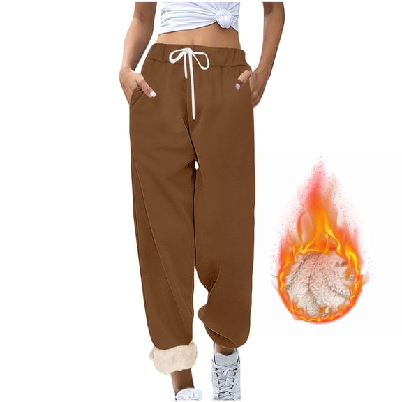 LEBONYARD Womens Joggers Clearance $5,Women's Jogging Bottoms Warm Leisure Trousers Thermal Fleece Lining Sweatpants Winter Trousers High Waist Drawstring Thickened Outdoor Leisure Pants Brown XXL