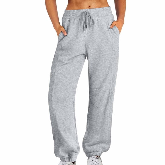 LEBONYARD Women's Wide Leg Trousers,Women Sweatpants Baggy Loose Mid Rise Fleece Workout Active Long Jogger Sweat Pants with Pockets Gray S