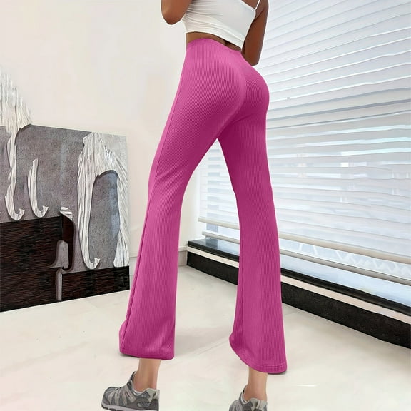 LEBONYARD Womens Leggings Plus Size,Ladies' Solid Color Casual Elastic Waist Versatile Micro Flared Loose Yoga Casual Pants Red XL