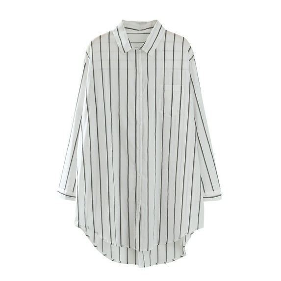 LEBONYARD Womens Long Sleeve Shirts,Long Sleeve Shirts for Women,Fall Womens Tops Fashion 2024,Ladies Fashion Color Stripe Long Sleeve Cotton Casual Loose Shirt Coat White S